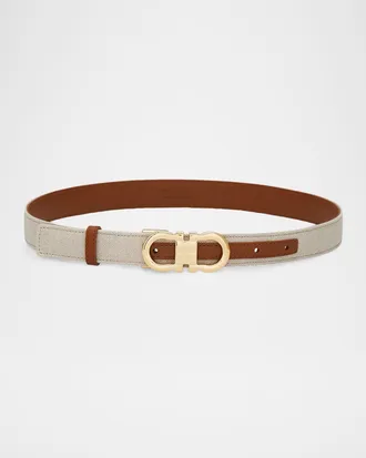 Ferragamo Canvas and Leather Gancini Belt