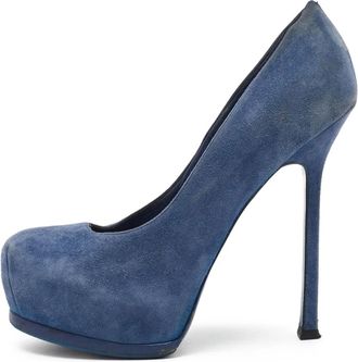 Saint Laurent 135mm platform suede pumps - Blue