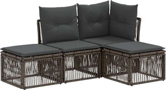 vidaXL Conjunto De Sof&aacute;s De Jard&iacute;n 4 Uds. Gris Rat&aacute;n Sint&eacute;tico Vidaxl