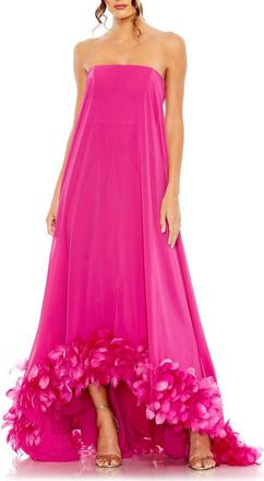 Mac Duggal Womens Chiffon Strapless High Low Feather Hem Gown in Fuchsia at Nordstrom, Size 12