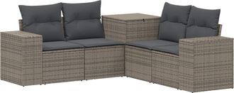 vidaXL Juego De Sof&aacute; 5 Uds. Gris Y Gris Oscuro Rat&aacute;n Sint&eacute;tico Y Acero Vidaxl