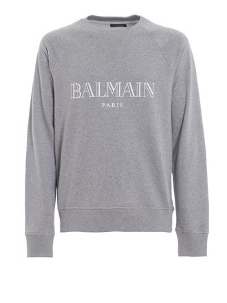 Balmain Mens Text Logo Sweatshirt in Grey Cotton - Size X-Large