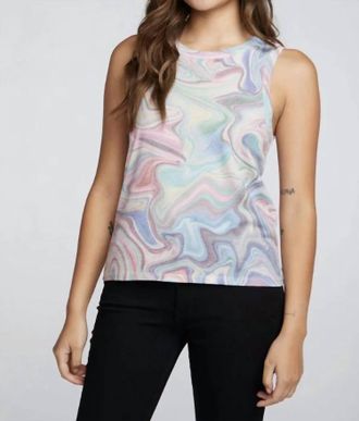 Chaser Rpet Vintage Jersey Slit Back Hi Lo Muscle Tank In Marble Reef