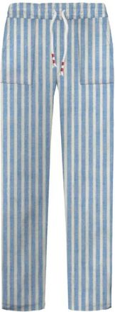 MC2 Saint Barth Straight Trousers, male, Blue, Size: S Linen Long Trousers with Drawstring Fastening