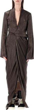 Rick Owens Dark Brown Solid V Neck Maxi Dress