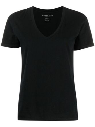 Majestic Filatures V-neck cotton T-shirt - women - Cotton - 2 - Black