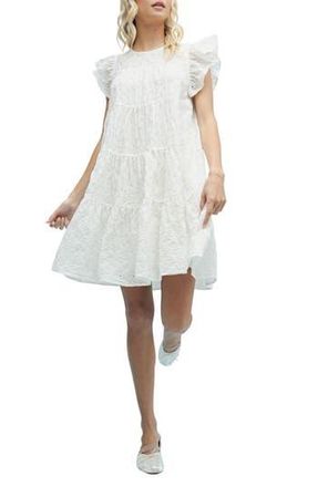 Wishlist Embroidered Eyelet Ruffle Cap Sleeve Babydoll Minidress in Off White at Nordstrom Rack, Size Small