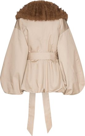 Rotate Womens Jacket With Faux-Fur Trim - Cement Shell: Polyester (recycled)