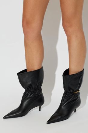Balmain Leather Heeled Ankle Boots, Womens, Black
