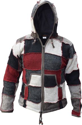 Gheri Mens Natural Woolen Elf Wizard Pixie Patch Festival Hoodie Jacket Red Grey X-Large