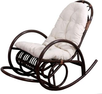 Hhg non utilizzato] Sedia a dondolo classica elegante 648 139x58x110cm legno seduta poliestere cotone cuscino bianco