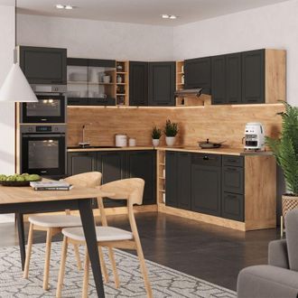 Vicco Cocina Esquinera R-line, Casa De Campo Antracita/roble Dorado, 237 X 247 Cm, Et Roble