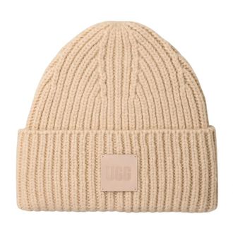 UGG U Chunky Rib Beanie - unisex - Accessoires - Beige - Maat: ONE Size Wol