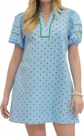 Entro Polka Dot Layered Sleeve Dress In Blue