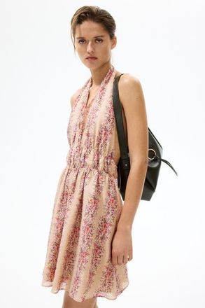 H&M Flared-skirt Halterneck Dress in Light Dusty Pink/floral at Nordstrom, Size Xx-Small