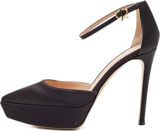 Gianvito Rossi 100 mm satijnen sandalen met plateauzool en hak - Zwart