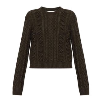 Jil Sander Round-neck Knitwear, female, Green, Size: XL Wool Sweater with Decorative Knit