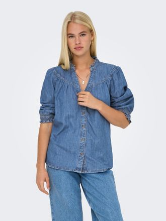Only Jeansbluse ONLY ONLRAYA 3/4 SHIRT DNM AKM NOOS, Damen, Gr. XL, medium blau denim, Denim/Jeans, Obermaterial: 100% Baumwolle, unifarben, regular fit h&uuml;