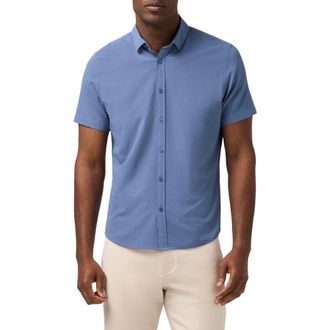 Mizzen+Main Porter Trim Fit Short Sleeve Performance Button-Up Shirt in Coastal Fjord at Nordstrom, Size Xx-Large