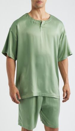 Lunya Henley Washable Silk Short Pajamas in Garden Moss at Nordstrom, Size Xx-Large