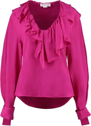 Victoria Beckham Zijden Ruches Blouse - Dames - Blouses - Roze - 2XS - Polyester - Overhemden