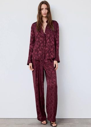 Mango Camicia jacquard floreale in tessuto testurizzato bordeaux - Donna - S - MANGO