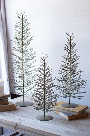 Kalalou Set Of Three Antique Brass Wire Trees