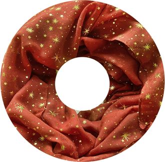 Lina & Lily Gold Foil Star Womens Snood Scarf Lightweight (Orange)
