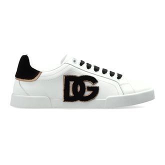 Dolce & Gabbana Schoenen, Dames, Wit, 37 1/2 EU, Su&egrave;de, Leren Sneakers met Logo