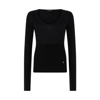 Roberto Cavalli Round-neck Knitwear, female, Black, Size: XS Cotton Sweater