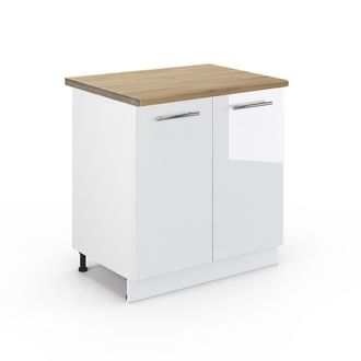 Vicco Armario Bajo Para Fregadero Fame-line, Blanco Alto Brillo, 80 Cm, Et Roble Vicco