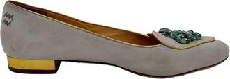 Charlotte Olympia Embellished Ballet Flats in Grey Suede