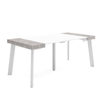 Skraut Home Skraut Home - Mesa Consola Extensible, Mesa Comedor Plegable, 180, Para 8 Comensales, Patas De Madera, Estilo Moderno, Blanco Y Gris Cemento