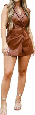 DO+BE Collection Nashville Nights Faux Leather Single Breasted Romper In Brown