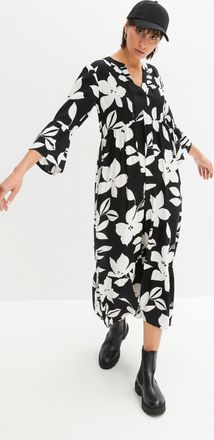 Bonprix Maxikleid BONPRIX Maxikleid aus fliessender Viskose, Damen, Gr. 38, N-Gr, schwarz, wei&szlig; gebl&uuml;mt, Obermaterial: 100% Viskose, A-Linie, Kleider Maxiklei