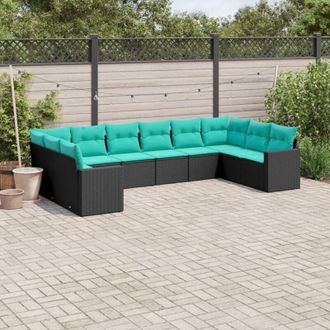 vidaXL Set De Sof&aacute;s De Jard&iacute;n 10pzas Con Cojines Rat&aacute;n Sint&eacute;tico Negro Vidaxl