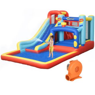 OUTSUNNY Castillo Hinchable Para Ni&ntilde;os De 3-8 A&ntilde;os Con Soplador Parque Acu&aacute;tico Con Tobog&aacute;n Trampol&iacute;n Piscina Bolsa De Transporte 435x245x200 Cm Multicolor
