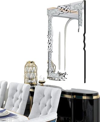 OEM Espejo Decorativo De Pared, Dise&ntilde;o De Diamantes Triturados, Instalaci&oacute;n Vers&aacute;til, Color Plata, 100 X 70 Cm (40 X 28 Pulgadas)