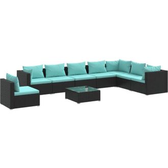 vidaXL Set De Muebles De Jard&iacute;n 9 Pzas Y Cojines Rat&aacute;n Sint&eacute;tico Negro Vidaxl