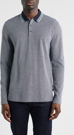 BOSS Pittman Long Sleeve Cotton Piqu&eacute; Polo in Dark Blue at Nordstrom, Size Xx-Large