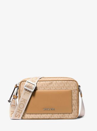 Michael Kors Jet Set Large Signature Logo Print Woven Crossbody Bag