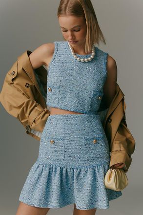 Bardot Elina Boucle Tweed Drop-Waist Mini Skirt