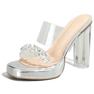 Generic Eestfy Womens Clear Platform Block Heel Mules Slip-On Square Toe Sandals Transparent Upper Wide Fit Summer Daily Wear PVC Casual Mules,Silver 7CM,6.5 