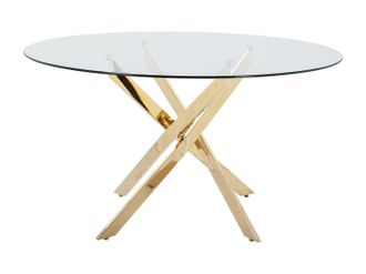 Vente-Unique Mesa redonda de comedor para 4 personas de vidrio templado y metal dorado - Transparente - COSIMA