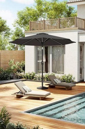 Living and Home Large Solar Powered LED Patio Umbrella for Outdoor Garden Patio with Base in Dark Grey