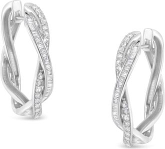 House of Brilliance Sterling-Silver Diamond Hoop Earring