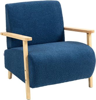 HOMCOM Homcom - Sill&oacute;n N&oacute;rdico Butaca De Sal&oacute;n Tapizado En Borreguito Con Reposabrazos De Madera Acolchado Grueso Y Patas De Madera Para Dormitorio Crema