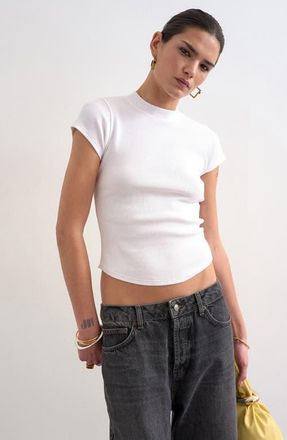 Topshop Rib Curved Hem Crop T-Shirt in White at Nordstrom, Size X-Small