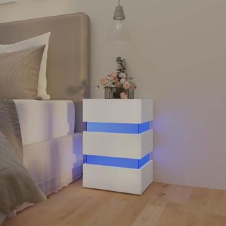 vidaXL Vidaxl - Mesita De Noche Luz Led Madera De Ingenier&iacute;a Blanco 45x35x67 Cm