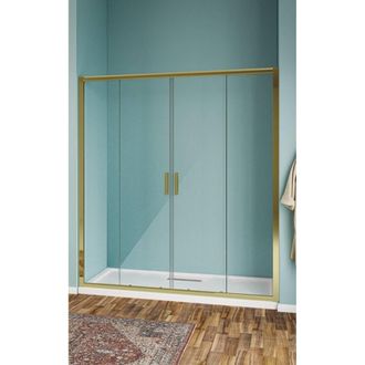 OEM Nicchia Scorrevole 2 Fissi E 2 Scorrevoli In Vetro Temperato Trasparente 6mm Oro H190 - 140 Cm
